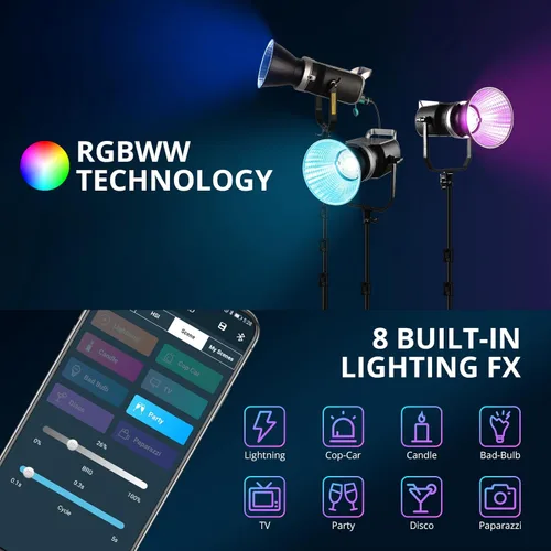 Miniatura 4 de GVM - Kit de luz de video RGB de 200 W, luz de estudio LED bicolor con caja de luz de linterna de 26 pulgadas, iluminación de fotografía