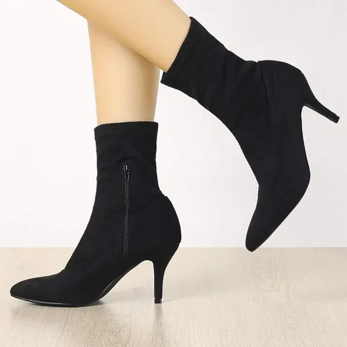 Miniatura 2 de Allegra K Botines elásticos con punta puntiaguda y tacones de aguja para mujer