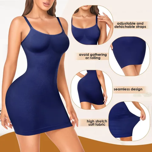 Miniatura 2 de NaTen Shapewear Full Slips Body Shaper Dress Slip Shapewear Tummy Control Under Dresses Seamless Spaghetti Strap party