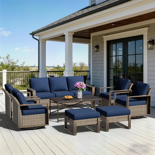 Miniatura 23 de Sofá de Mimbre Metálico para Patio de 75", Sofá Sillón de Ratán para Exteriores de 3 Asientos para Todo Tipo de Clima con Cojines Premium