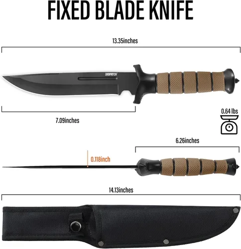Miniatura 2 de Dispatch Cuchillo de supervivencia de hoja fija con funda y rompecristales, cuchillos de bushcraft de 14 pulgadas con ABS duradero y mango de caucho