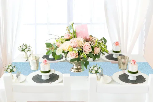 Miniatura 5 de ShiDianYi - Camino de mesa holográfico de lentejuelas de 12 x 72 pulgadas, azul iridiscente Fondo de boda con purpurina, decoración de fiesta