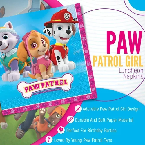 Miniatura 5 de Artículos para fiesta de cumpleaños Paw Patrol, servilletas, niña, Rosado