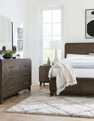 Miniatura 6 de Modus Furniture Cama con paneles de madera maciza, Queen, Broderick - Marrón avena silvestre