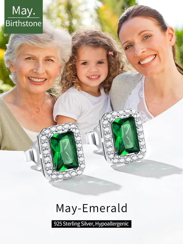 Miniatura 5 de ChicSilver Aretes de plata de ley 925 con forma de corazón, redondo, pera, esmeralda y piedra natal para mujer, joyería de cumpleaños