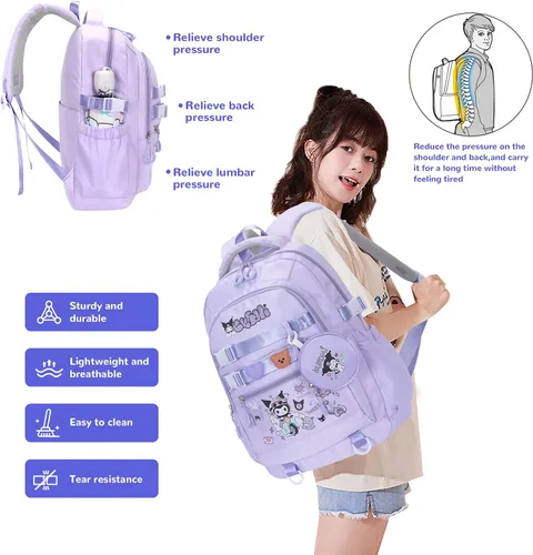 Miniatura 6 de Roffatide Mochila de anime con bonitos pasadores, mochila antirrobo para portátil, mochila de viaje, senderismo, mochila para nuevos regalos