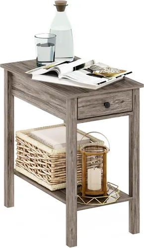 Miniatura 14 de Mesa de noche con cajón Furinno, Madera, Marrón oscuro/Negro