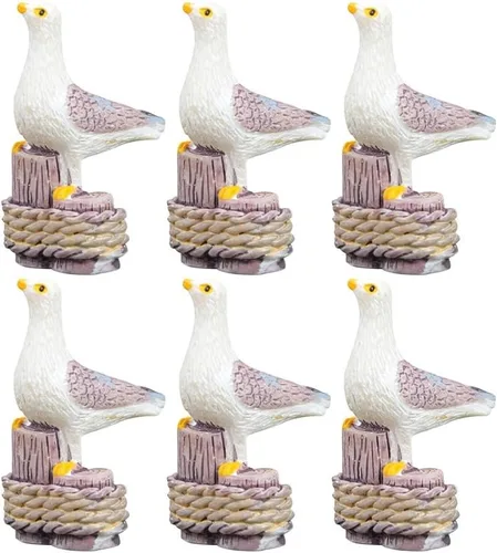 Miniatura 8 de Amosfun Juego de 6 mini figuras de gaviota de resina para exteriores, decoración de gaviota costera de 1.57 pulgadas, esculturas pequeñas de aves