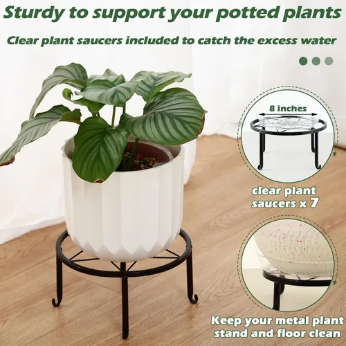 Miniatura 6 de Paquete de 6 soportes de metal grandes de 9 pulgadas para interiores y exteriores, soporte para plantas en maceta de hierro a prueba de óxido
