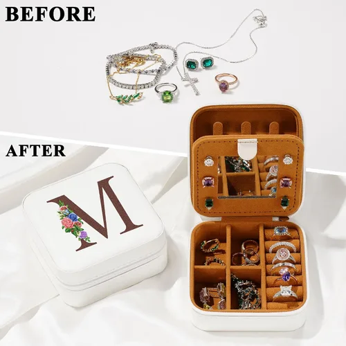 Miniatura 7 de Yesteel Joyero con inicial, organizador de joyas, cajas de joyería para viajes, mejores amigas, regalos de cumpleaños para mujeres, regalos