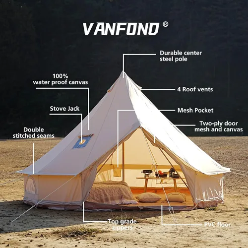 Miniatura 2 de Tienda de Campana de Lona con Toma de Estufa - Yurta Impermeable y Transpirable, Tienda de Glamping con Sábanas Desmontables para Fiesta de Camping