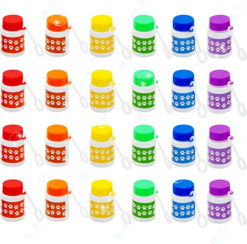Miniatura 8 de Paquete de 24 botellas de burbujas con estampado de patas, mini burbujas de 1 onza líquida, recuerdos de fiesta de perro de patas, rellenos