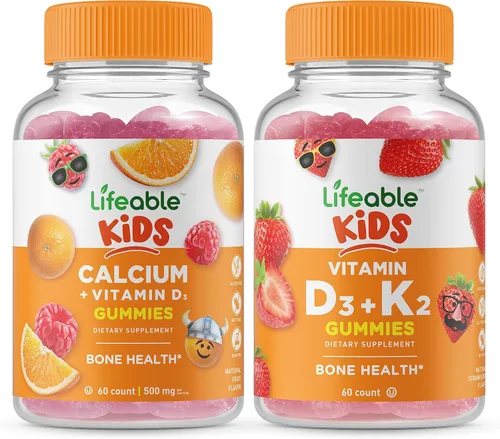 Lifeable Calcio con vitamina D para niños + vitamina D3 + vitamina K2 para niños, paquete de gomitas – Gran sabor, suplemento vitamínico, sin