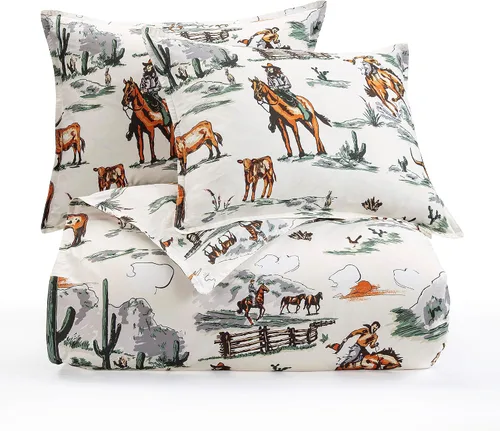 Miniatura 3 de Paseo Road Ranch Life Western Bedding - Juego de funda de edredón de algodón de 2 piezas, tamaño individual, estampado verde de cuernos largos