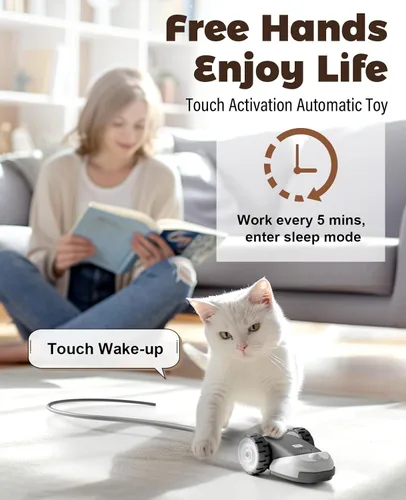 Miniatura 6 de CYROS Juguete interactivo 3 en 1 para gatos - Juguetes para gatos de ratón móvil automático de 2 velocidades para juego independiente con 2 piezas