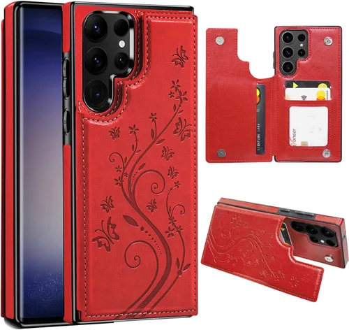 Miniatura 21 de Korecase Funda tipo cartera para Samsung Galaxy S23 con tarjetero, funda clásica de piel con función atril, doble hebilla magnética a prueba