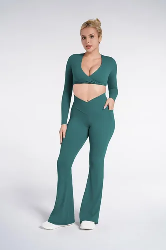 Miniatura 3 de Sunzel Leggings acampanados, pantalones deportivos y cruzados para yoga, con control de abdomen, cintura alta y piernas anchas