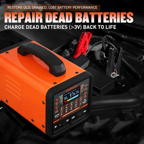 Miniatura 6 de 2026 Upgraded 0-20A Car Battery Charger, 12V/24V Heavy Duty Smart Fully Automatic Battery Maintainer with Color LCD Screen, 10-Mode Pulse Repair