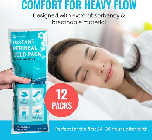 Miniatura 9 de ICEWRAPS Almohadillas frías posparto instantáneas para mujeres después del nacimiento: bolsas de hielo perineales para cuidado posparto, fáciles