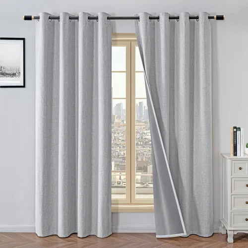 Miniatura 10 de Cortinas 100% opacas para sala de estar, juego de 2 paneles de 96 pulgadas, bloqueo de luz, pestaña trasera y bolsillo para barra, cortinas
