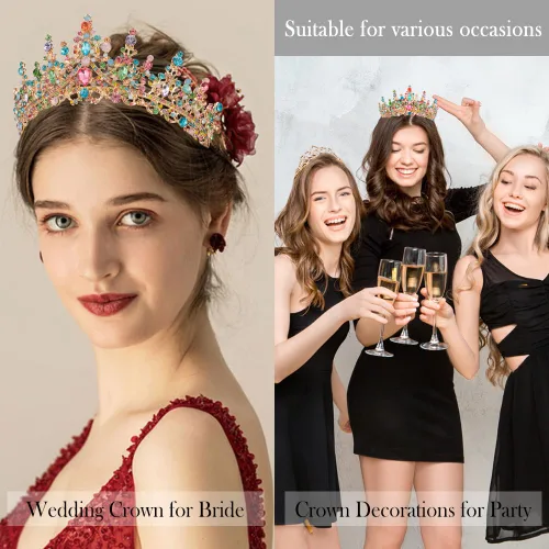 Miniatura 4 de ATODEN Tiaras y coronas de cumpleaños para niña, tiaras y coronas para mujeres y niñas, multicolores de cristal, tiara de princesa, diadema