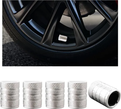 Ziciner 5 tapones universales para válvulas de neumáticos de automóvil, aluminio y goma, plateado, aluminio anodizado, resistente a la corrosión,