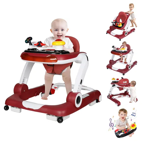 Miniatura 11 de Kinder King Andador para bebés con música y luces, 5 en 1 caminante de actividad para bebés con rueda, altura y asiento ajustables, asiento de Negro