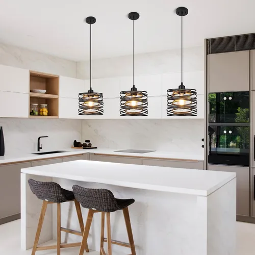 Miniatura 2 de Lámpara colgante, isla de cocina, lámparas colgantes de madera, granja, metal, iluminación colgante para comedor, dormitorio, bar, oficina, negro 1