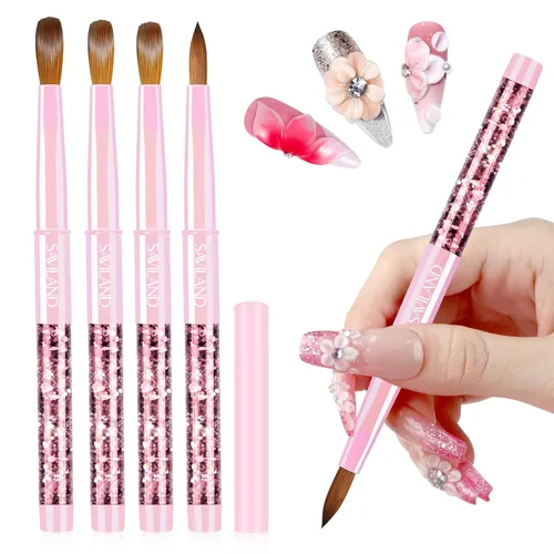 Miniatura 10 de SAVILAND Kolinsky - Juego de pinceles de uñas acrílicas: tamaño 6, 10, 14, herramienta de manicura profesional para aplicación de acrílicos