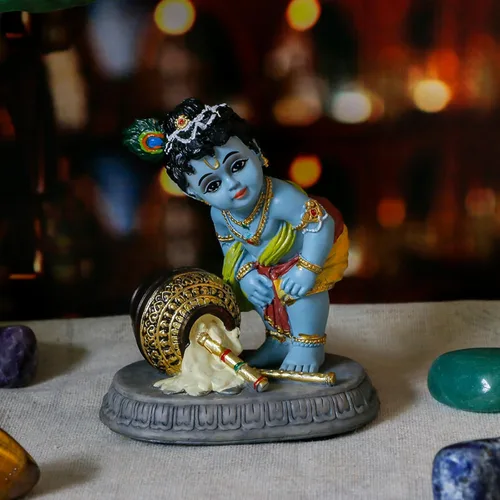 Miniatura 6 de alikiki Estatua hindú de Dios Baby Krishna – 3.7 pulgadas de alto indio Señor Krishna ídolo Murti Diwali Pooja Regalos Decoración de tablero