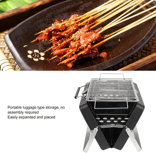Miniatura 6 de Alomejor Parrilla portátil de carbón para barbacoa, portátil, portátil, portátil, parrilla, malla de alambre, herramientas para acampar al aire
