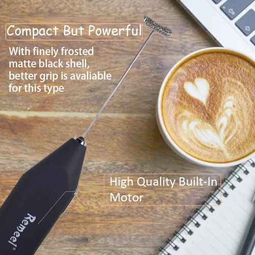 Miniatura 4 de Espumador de leche de mano con batidor de acero inoxidable, portátil y potente máquina de espuma para café matutino, café con leche, capuchino, Negro