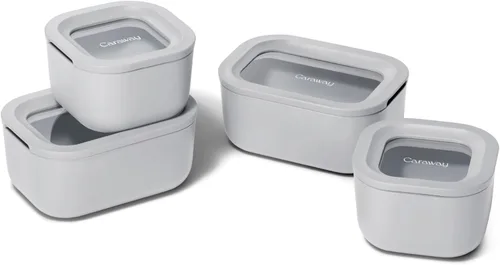 Miniatura 30 de Caraway - Juego de 3 recipientes de vidrio, almacenamiento de alimentos, 10/6.6 /4.4 tazas, revestimiento de cerámica, no tóxico, antiadherente