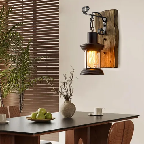 Miniatura 7 de Aplique de pared industrial vintage, lámparas rústicas de madera de metal para interiores, aplique de pared negro para comedor, pasillo, hotel, bar