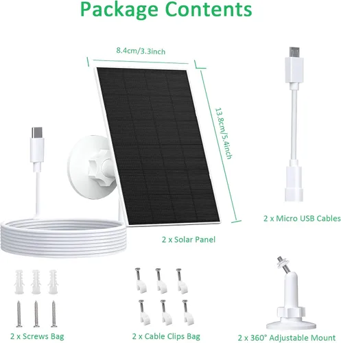 Miniatura 7 de FUTUREZEN Panel solar de 2 W para cámaras de seguridad, cargador solar de 5 V para cámaras de batería recargable con puertos micro USB y USB-C