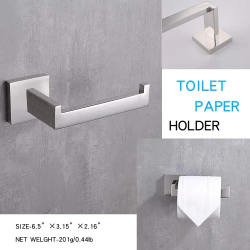 Miniatura 2 de TASTOS Soporte de papel higiénico de cromo pulido SUS304 de acero inoxidable, moderno soporte cuadrado de medio abierto para baño de 5 pulgadas