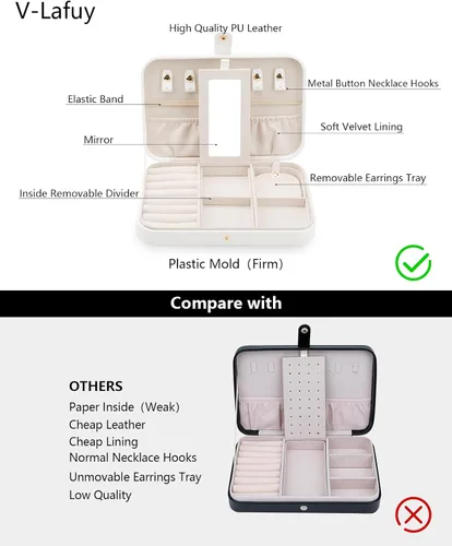 Miniatura 3 de Organizador de joyas de viaje, joyero de viaje, estuche de viaje para mujer, pequeño joyero para viajes, organizador de viaje de joyería, blanco B