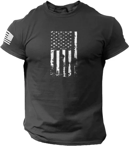 Aipengry American Flag Shirts for Men Distressed USA Flag Short Sleeve Camp Shirt Independence Day 4th of July T-Shirts Tops