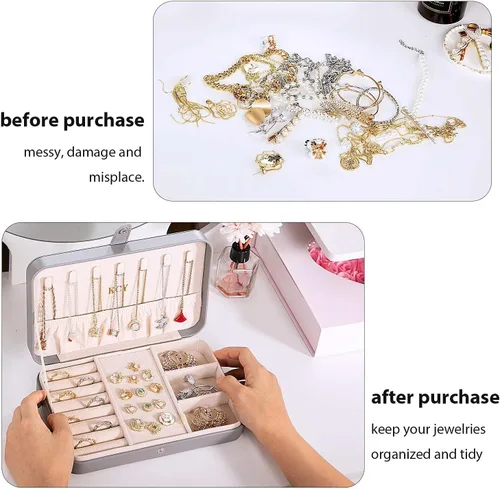 Miniatura 6 de KCY Joyero para mujeres y niñas, estuche organizador de joyas de viaje pequeño, de piel sintética, portátil, cajas de almacenamiento para anillos