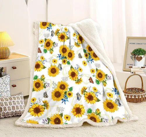 Miniatura 10 de Manta de girasol, regalos de girasol, manta gruesa cálida y suave (blanco, 60 x 80 pulgadas)