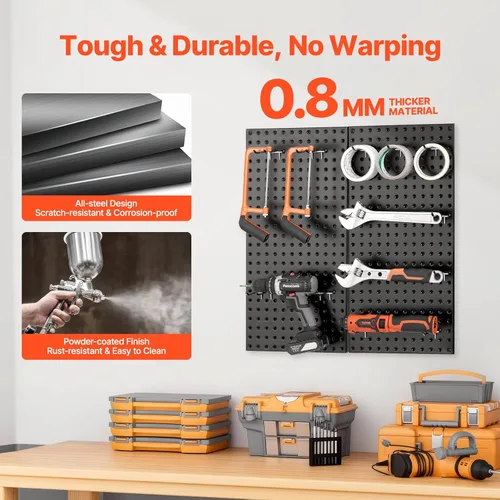 Miniatura 3 de VEVOR Paneles de metal con clavijas, tablero perforado de 24" x 12", 2 paneles, organizador de pared resistente con accesorios, para sala de estar