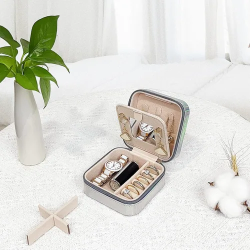 Miniatura 5 de Small Jewelry Box with mirror, Portable Mini Travel Jewelry Case Storage Organizer, PU Leather Double Layer Jewellery Organizer for Women and Girls