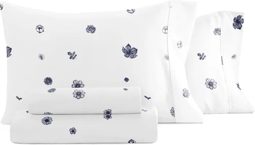 Merit Linens Sábanas transpirables con estampado floral de estilo hotel | Juego de 4 piezas con bolsillo profundo | Sábanas ligeras y acogedoras |