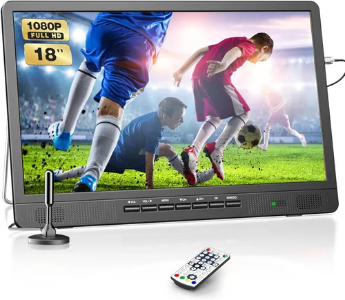 Desobry Televisor portátil de 18.2 pulgadas con antena, TV LED 1080P con entrada HDMI/entrada de V/puerto USB, TV pequeña para cocina, campamento,