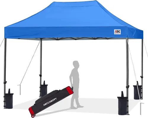 Miniatura 20 de Abccanopy - Carpa de toldo para tienda de campaña comercial instantánea con bolsa de transporte con ruedas, 4 bolsas de arena, Blanco