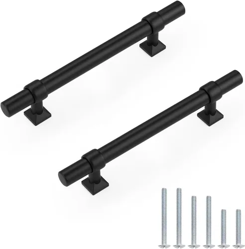 Miniatura 42 de Paquete de 5 pomos de gabinete negro mate, tiradores de gabinete de un solo agujero para cocina y baño, manija de barra en T de acero inoxidable