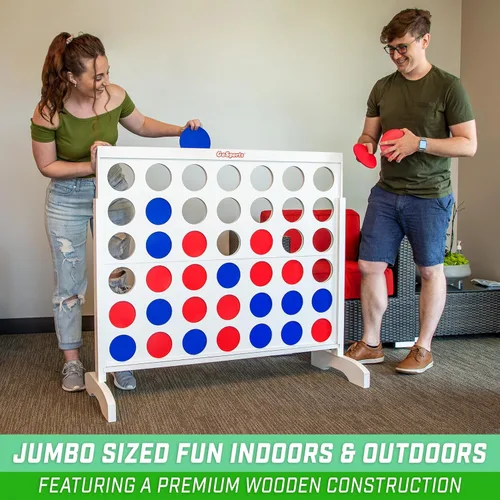 Miniatura 4 de GoSports 4 Foot Giant Wooden 4-in-a-Row Connect Game – Jumbo Party Size with Heavy-Duty Coins – Easy Setup and Portable Design for Indoor and