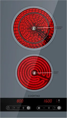 Diseño de doble bobina de cocina eléctrica de doble quemador, placa caliente de cerámica de 1800 W para cocinar, encimera portátil infrarroja de 2