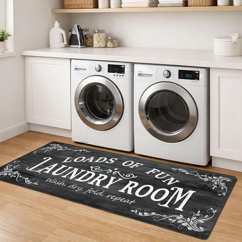 Miniatura 25 de Lansny Alfombra de lavandería de 20 x 60 pulgadas, antideslizante, impermeable, para decoración de cuarto de servicio, lavable, alfombra de Gris