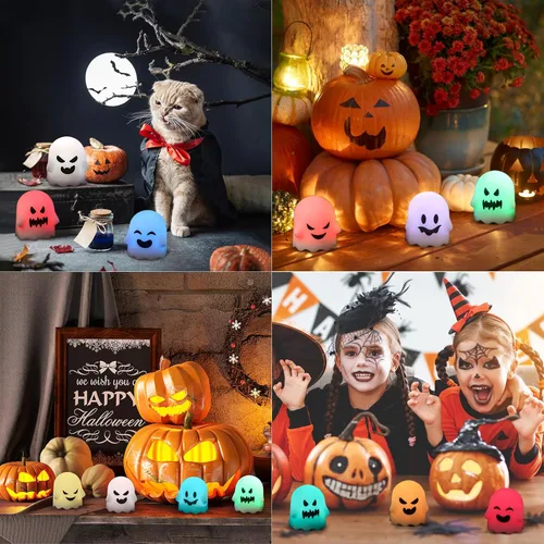 Miniatura 7 de Wondise Velas parpadeantes sin llama de Halloween con control remoto y temporizador, velas de té que cambian de color, velas LED espeluznantes